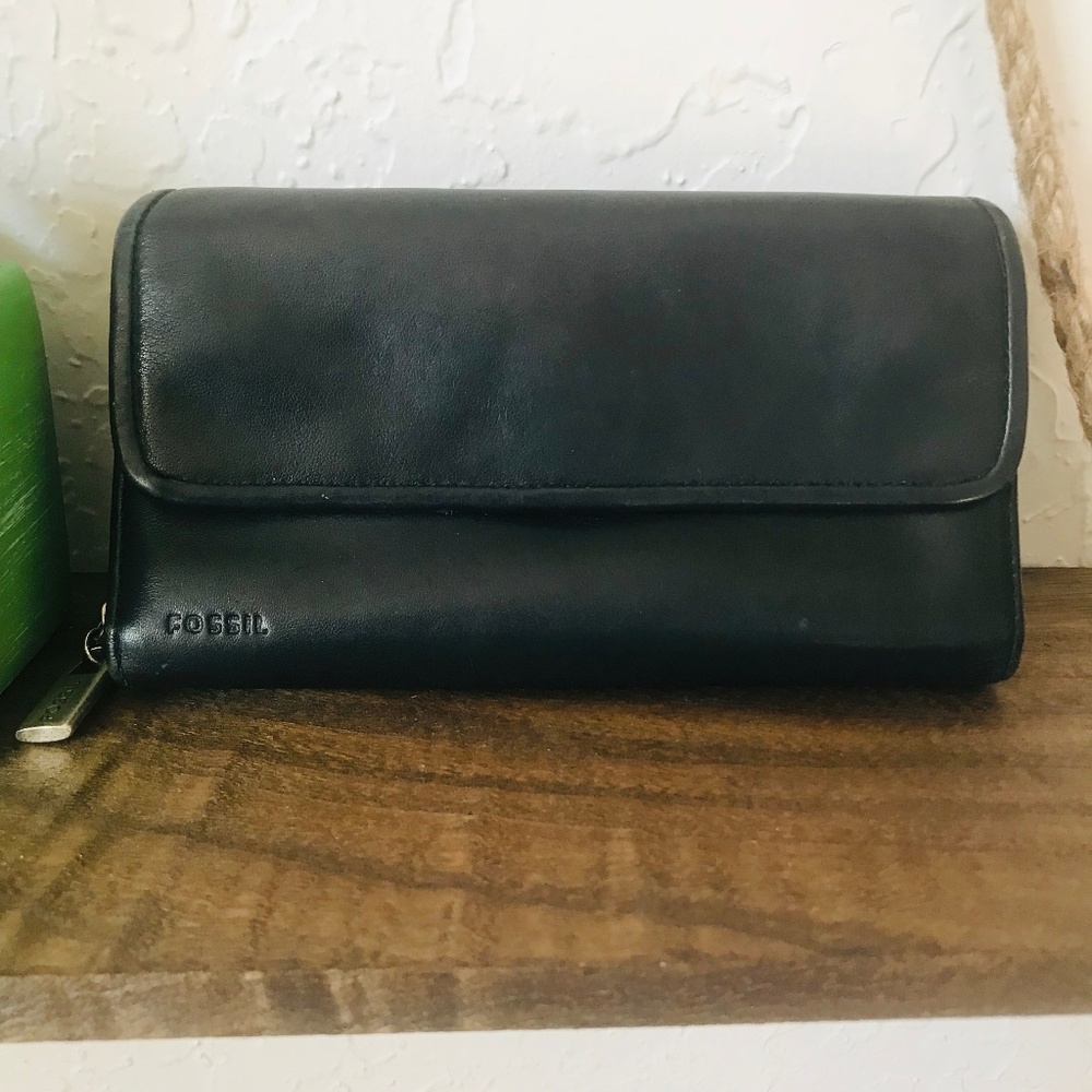Fossil Black Flap Wallet Vintage